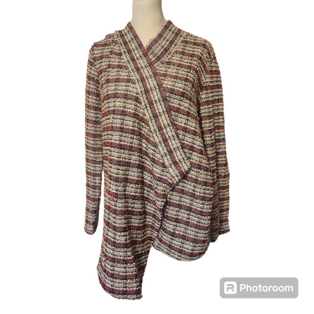 Ruby Rd Long Sleeve Wrap Around 100% Cotton Front Knit Cardigan Multicolor Women